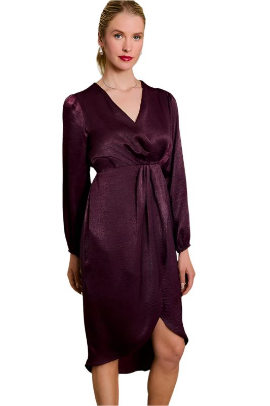 Long Sleeve Surplice Midi Dress