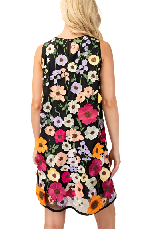 Floral Embroidered Sleeveless Mini Dress