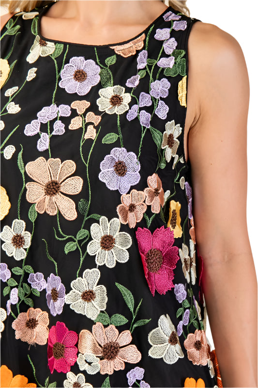 Floral Embroidered Sleeveless Mini Dress