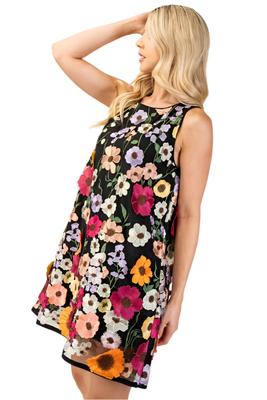 Floral Embroidered Sleeveless Mini Dress