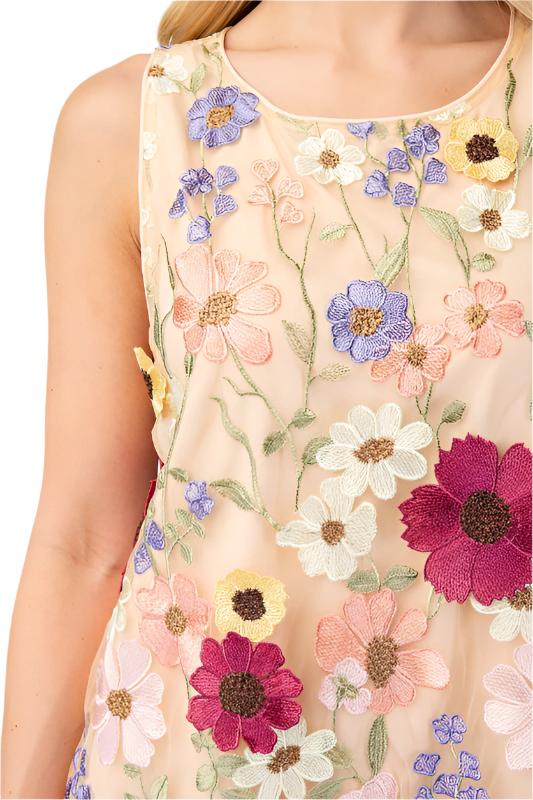 3D Floral Embroidered Sleeveless Mini Dress