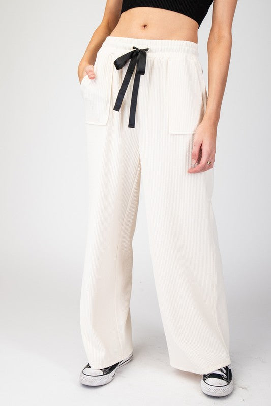 Textured Ribbon Straight Leg Pants