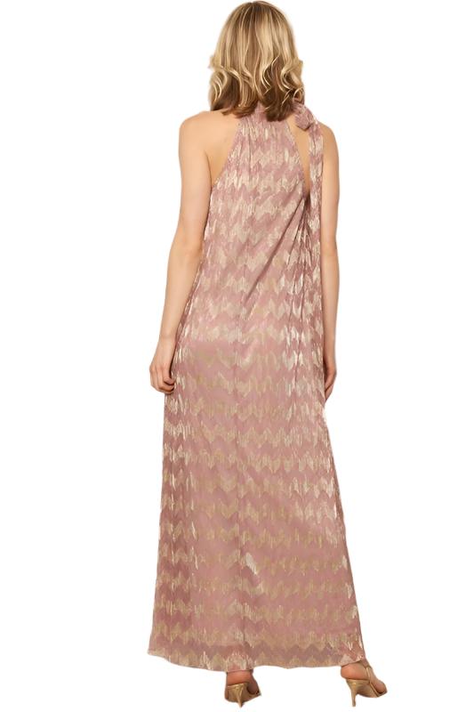 Metallic Chevron Print Halter Neck Maxi Dress