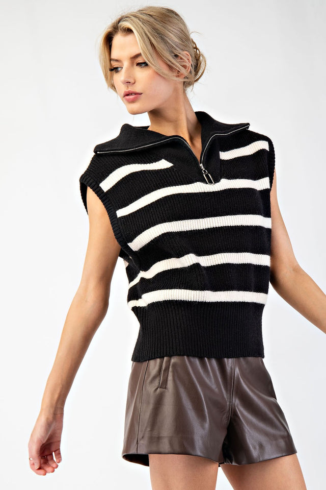 Striped Sleeveless Sweater Pullover