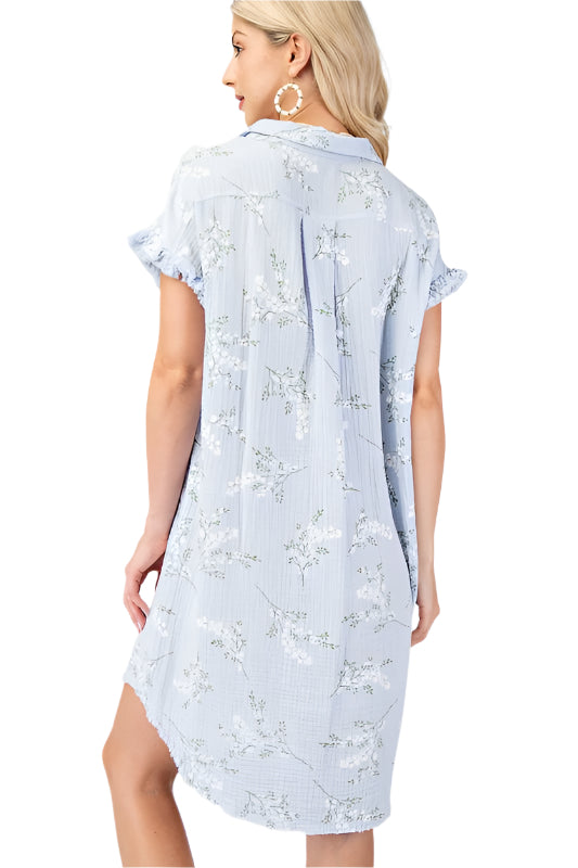 Floral Printed Gauze Shirt Dress