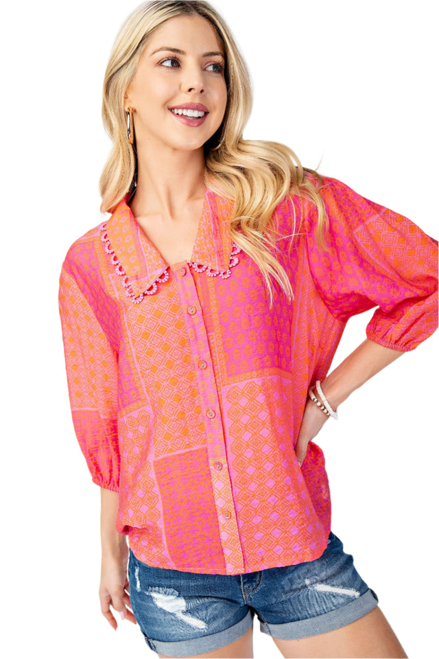 Printed Button Up Blouse