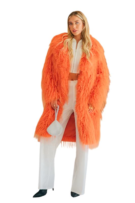 Luna Shaggy Faux Fur Lapel Collar Coat