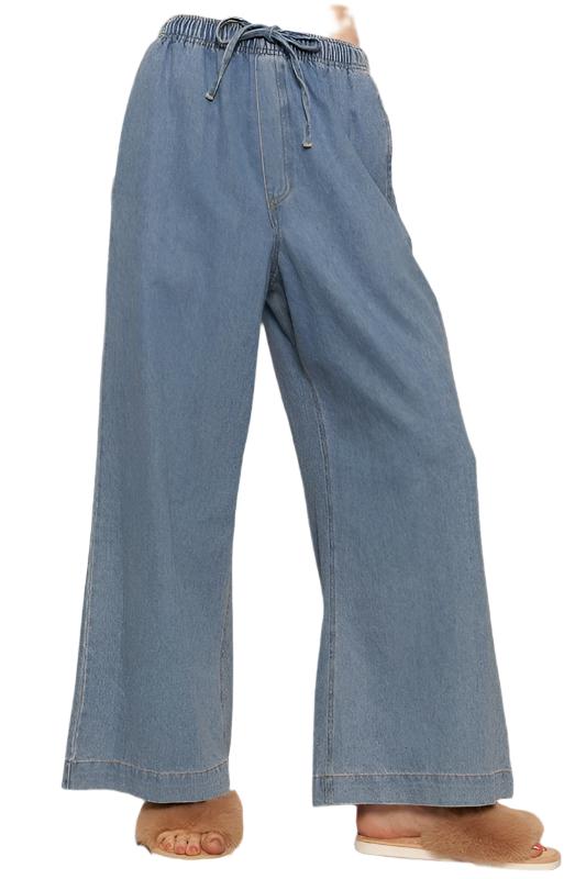 Wide Leg Denim Pants With Elastic Waistband