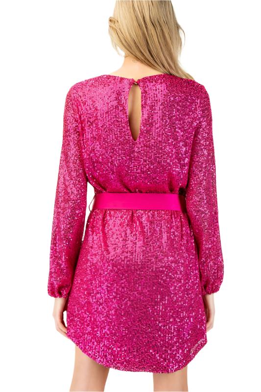 Sequin Tie Waist Mini Dress