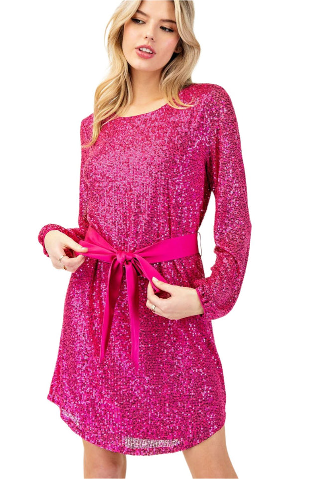 Sequin Tie Waist Mini Dress