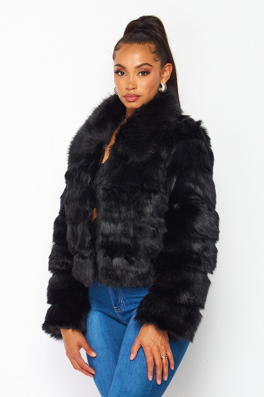 Soft Faux Fur Collared Tiered Jacket