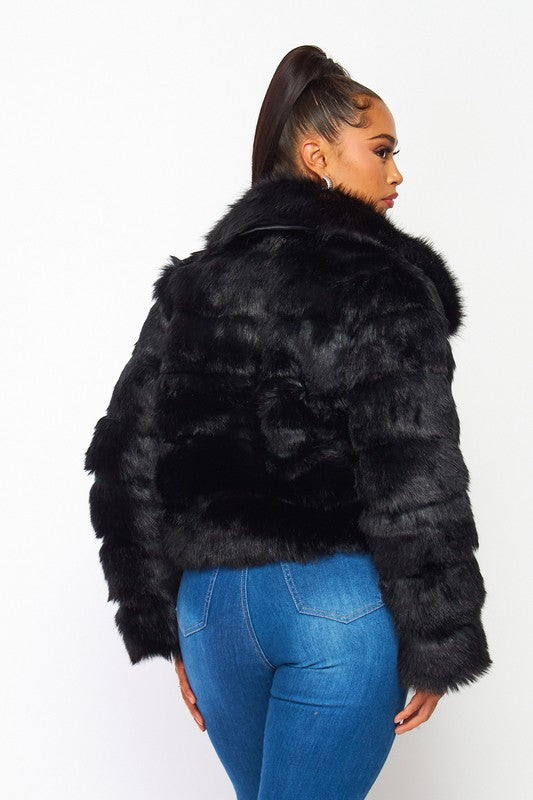 Soft Faux Fur Collared Tiered Jacket