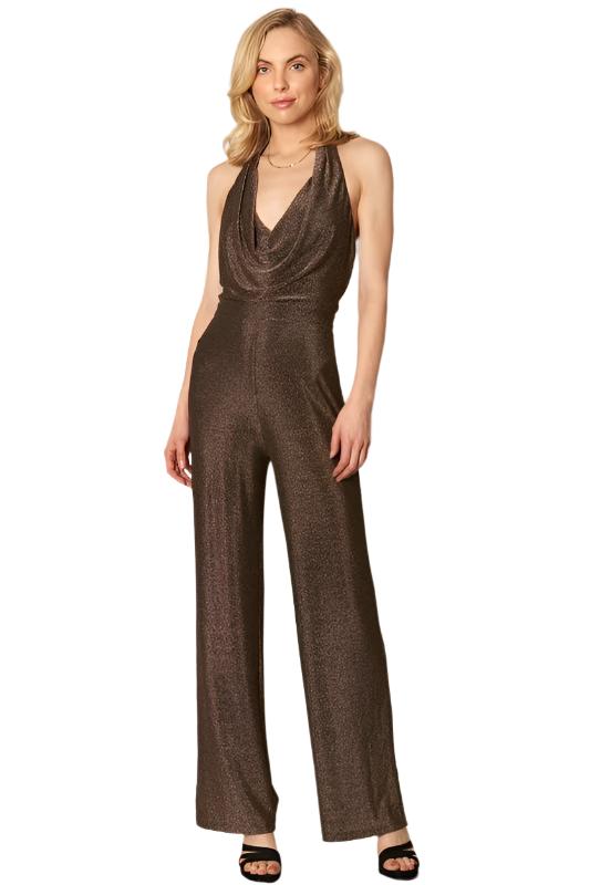 Halter Cowl Neck Glitter Metallic Jumpsuit