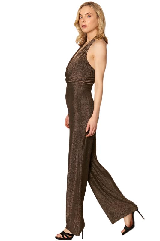 Halter Cowl Neck Glitter Metallic Jumpsuit