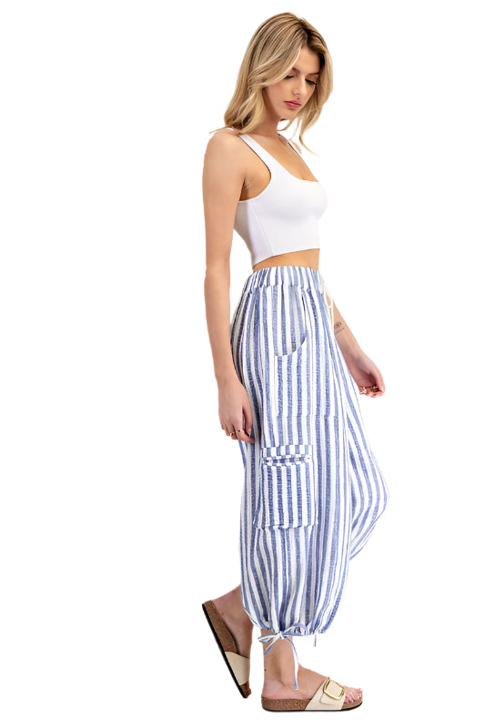 Striped Cargo Pocket Cropped Pants