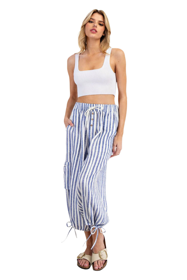 Striped Cargo Pocket Cropped Pants