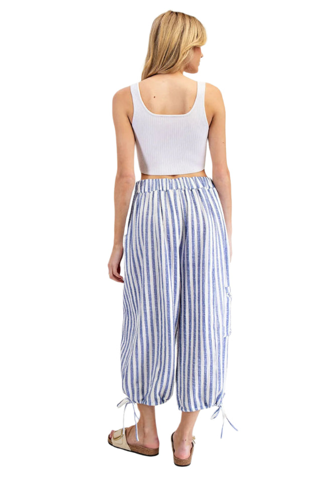 Striped Cargo Pocket Cropped Pants