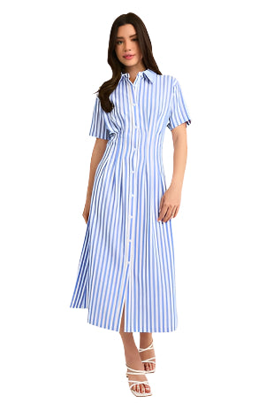 Half Sleeve Button Down Stripe Shirt Dress