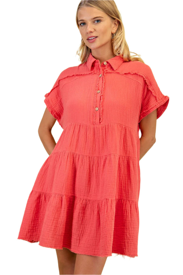 Tiered Gauze Dress with Half Button Up Front