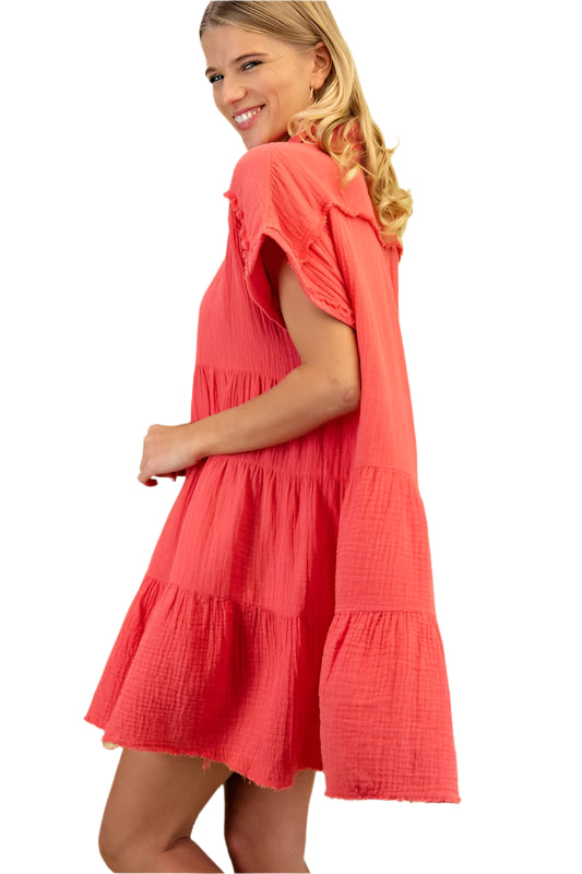 Tiered Gauze Dress with Half Button Up Front