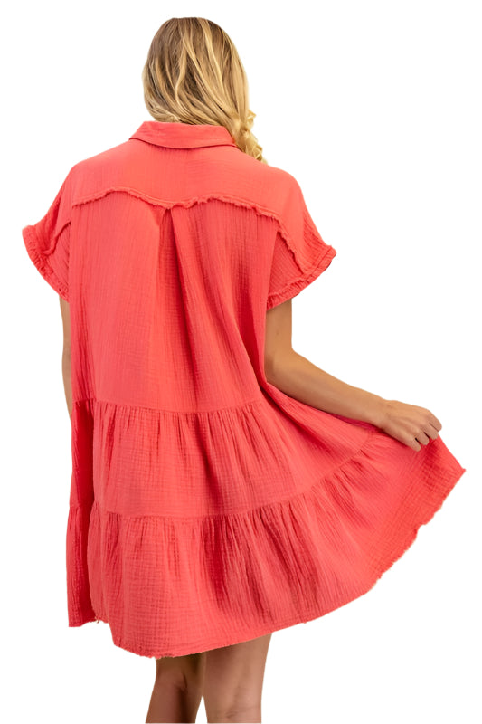 Tiered Gauze Dress with Half Button Up Front