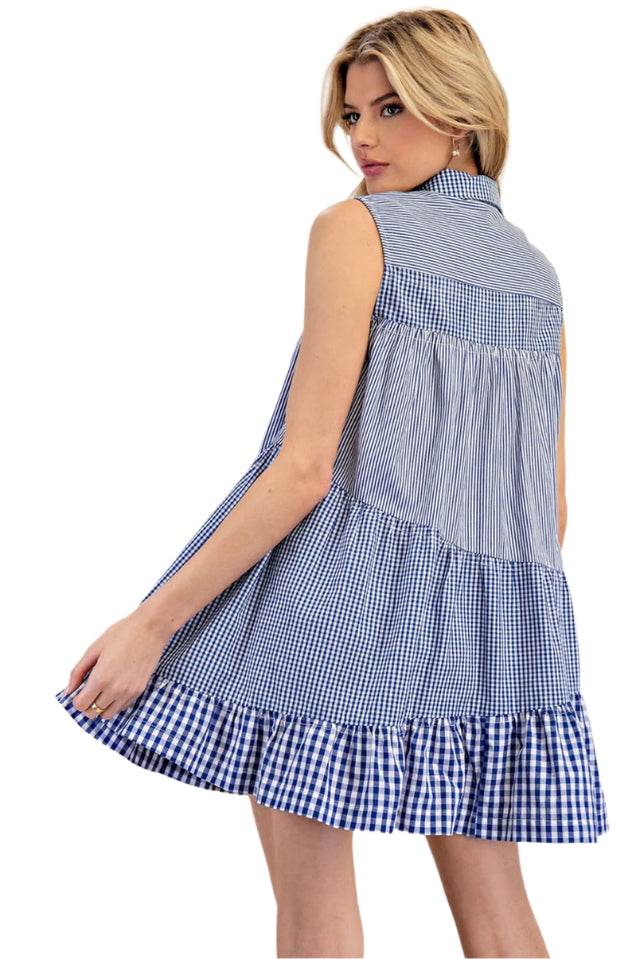 Gingham Button Down Tiered Mini Dress