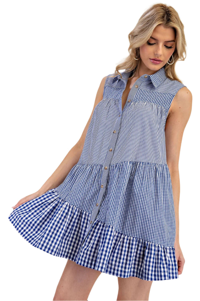 Gingham Button Down Tiered Mini Dress