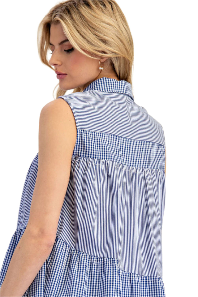 Gingham Button Down Tiered Mini Dress