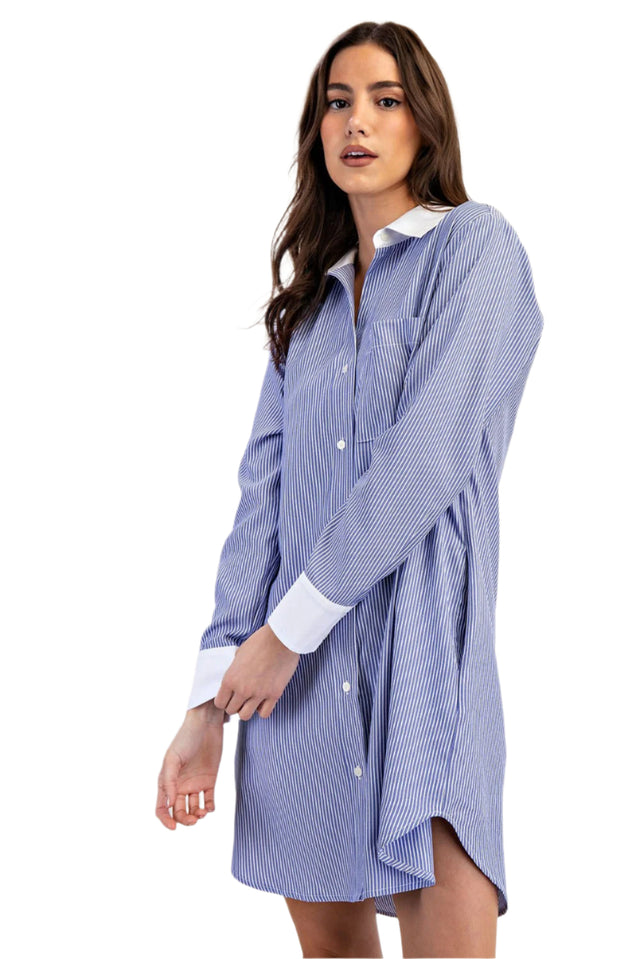 Striped Button Down Mini Shirt Dress