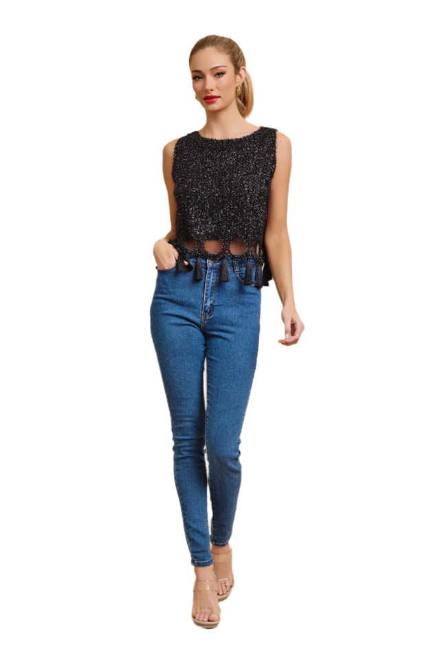 Charmed Beaded Mesh Top