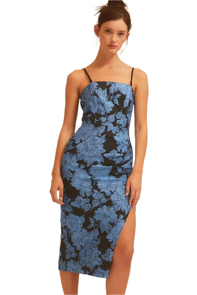 Floral Jacquard Print Bodycon Midi Dress