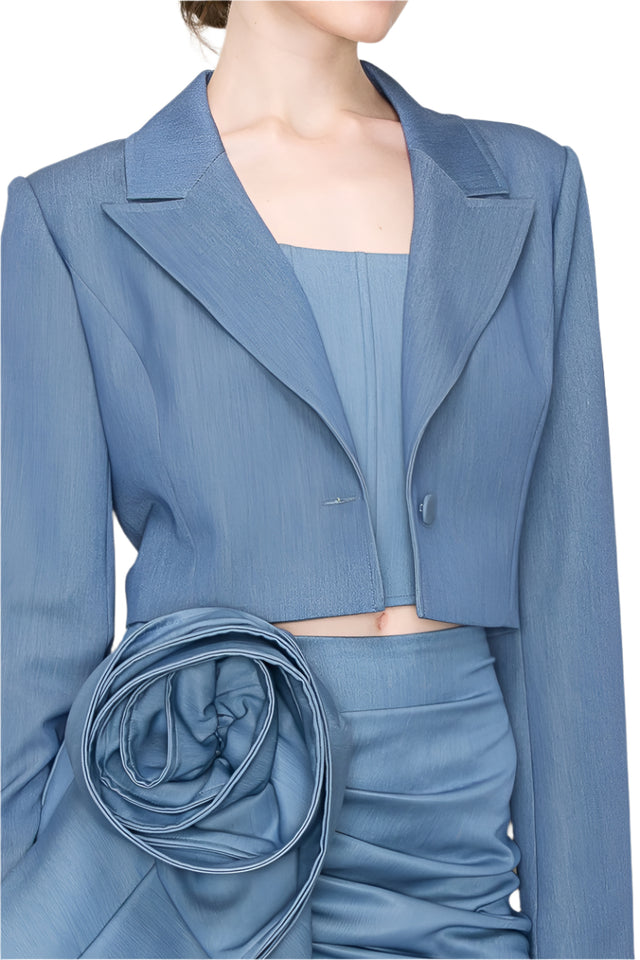 Stretch Denim Tailored Cropped Blazer