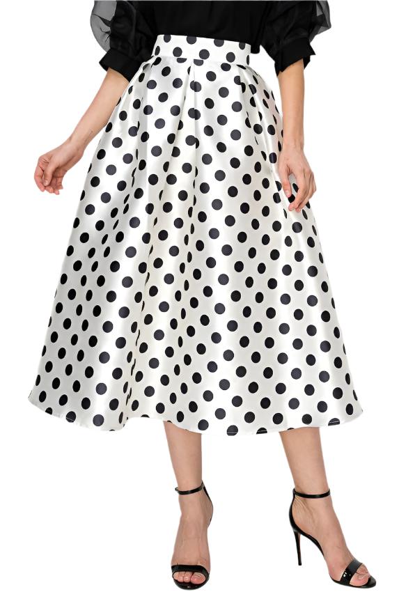 Black spot print pleated midi clearance skirt