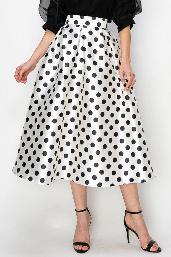 High Waist Polka Dot Print Pleated Midi Skirt. – The b Store