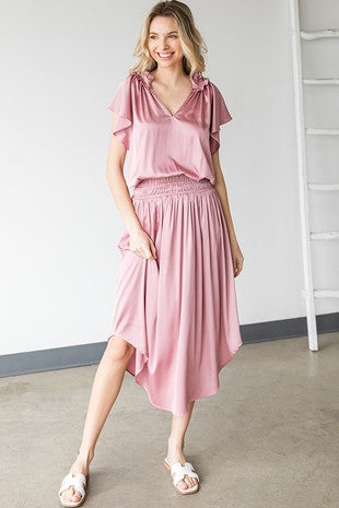 Solid satin midi dress